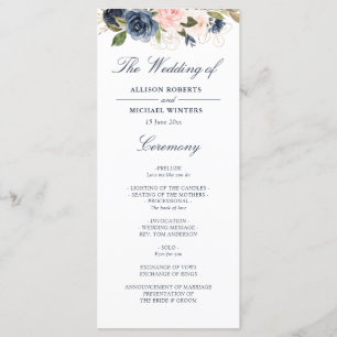 programa de casamento floral com marinho e cor d'á