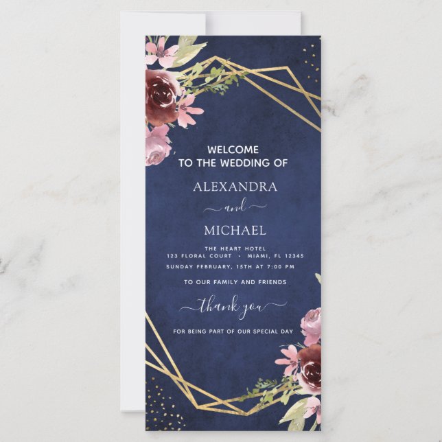 Programa de Casamento Floral da Borgonha marinho A (Frente)