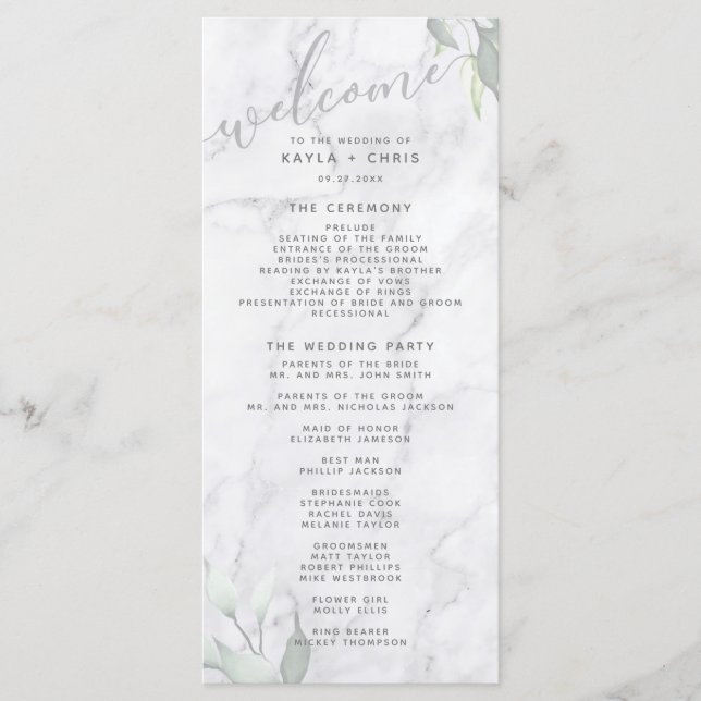 Programa de Casamento Floral da Marble Watercolor (Frente)