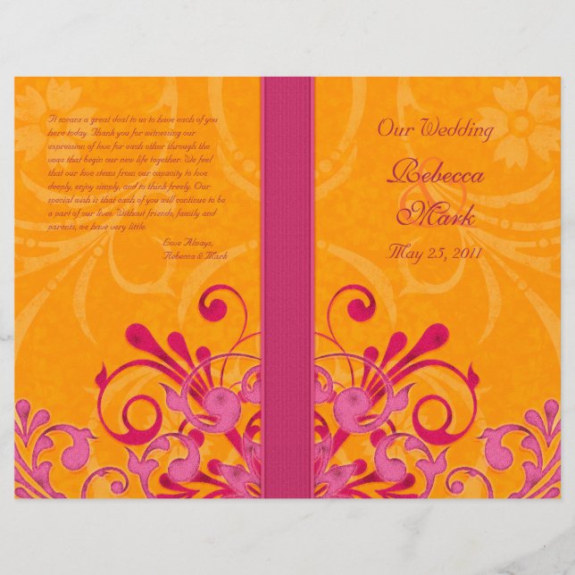 Programa de Casamento Floral de Abstrato cor-de-ro (Frente)