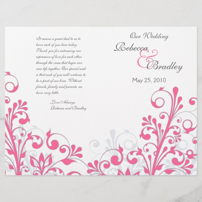 Programa de Casamento Floral de Abstrato, Rosa Que (Frente)