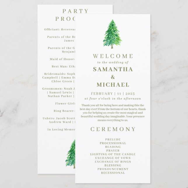 Programa de Casamento Floral de Árvore da Floresta (Frente/Verso)