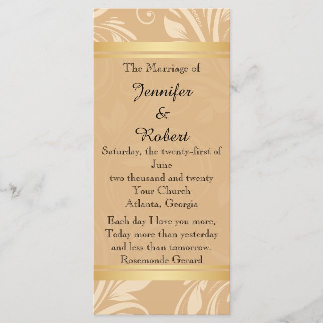 Programa de Casamento Floral de Bronze Moderno (Frente)