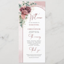 Programa de casamento floral de burgundy com blush