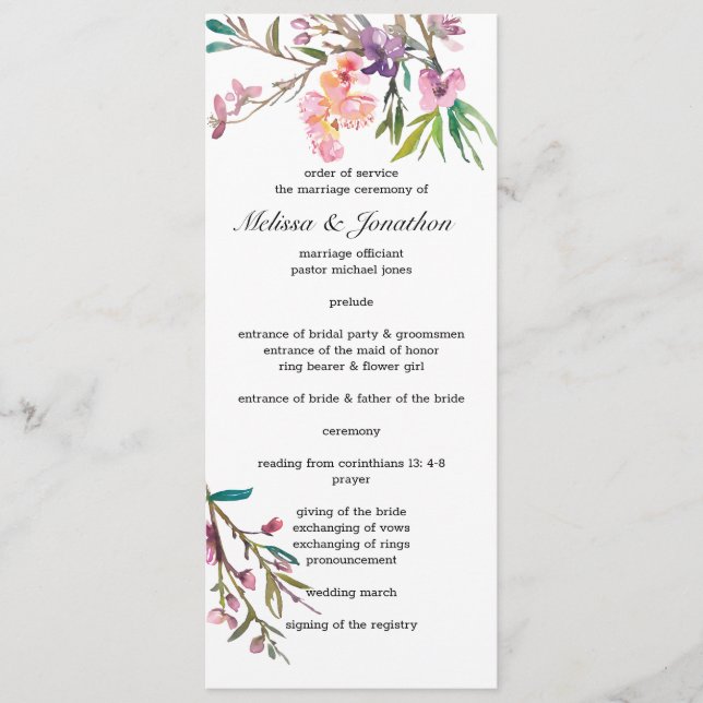 Programa de Casamento Floral de Cereja Rosa Blosso (Frente)