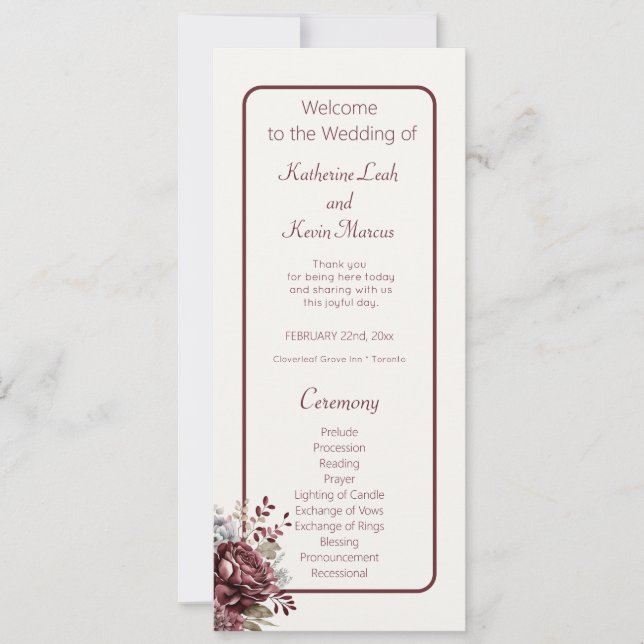 Programa de Casamento Floral de Champanhe e Burgan (Frente)
