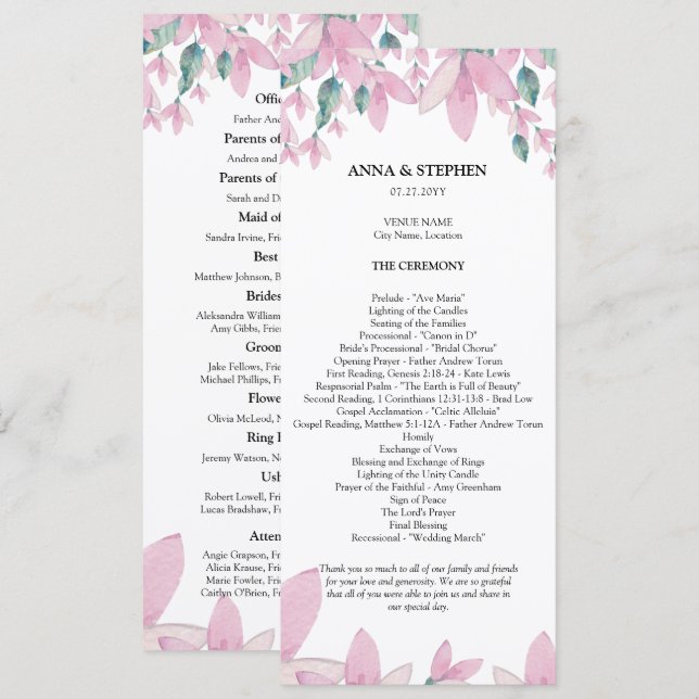Programa de Casamento Floral de Charming Wisteria (Frente/Verso)