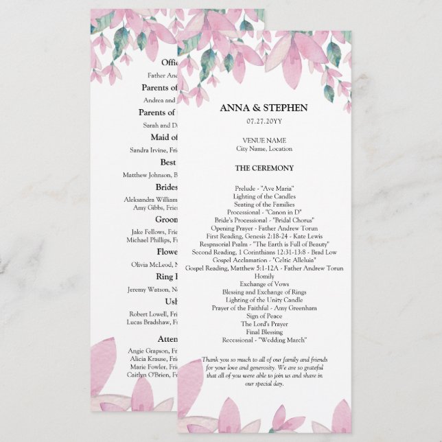 Programa de Casamento Floral de Charming Wisteria (Frente/Verso)