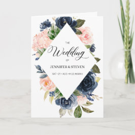 Programa de Casamento Floral de Cor Azul e Rosa ma