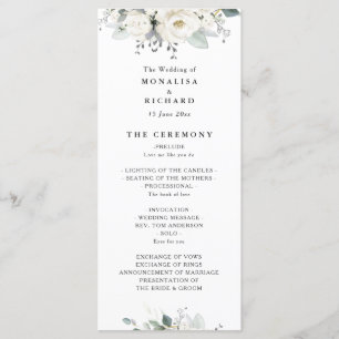 Programa de casamento floral de cor branca