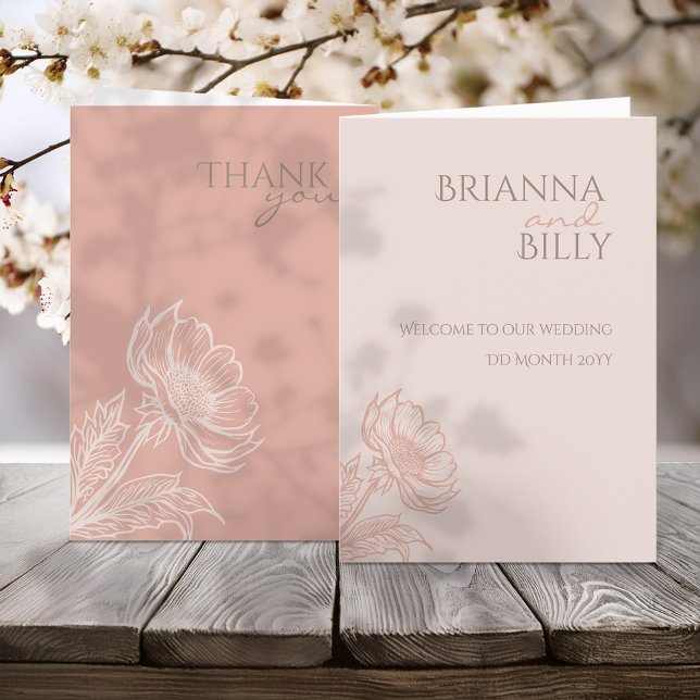 Programa de Casamento Floral de Cor Rosa Minimalis (Criador carregado)