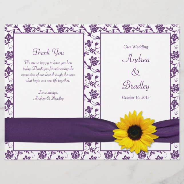 Programa de Casamento Floral de Damasco Roxo Sunfl (Frente)