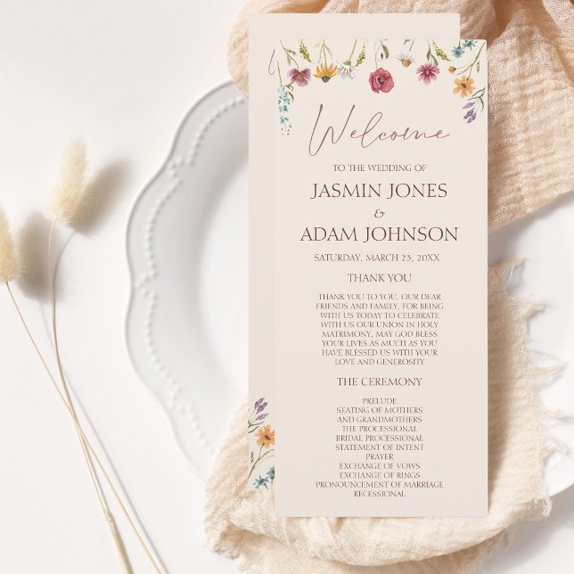 Programa de Casamento Floral de Flor de Flor Color (Simple Colorful Wildflower Floral Wedding Welcome Program)