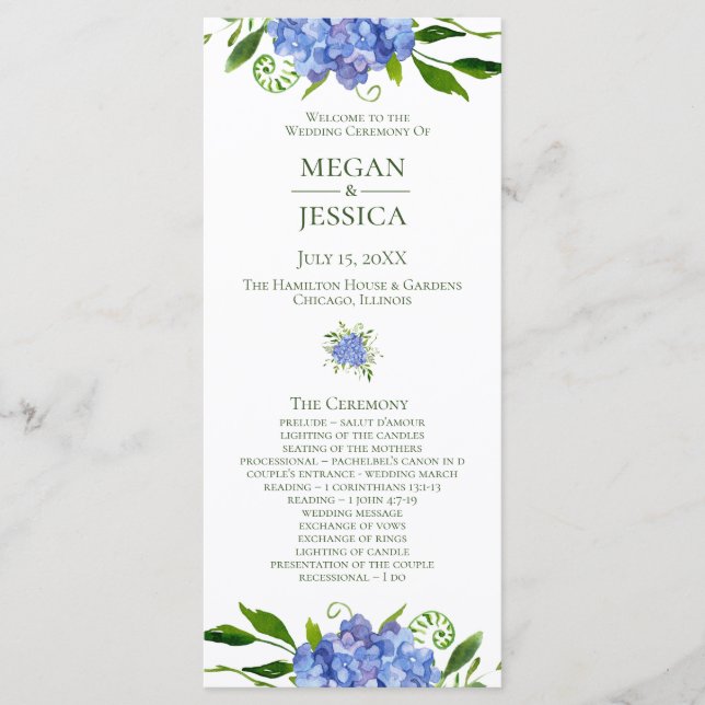 Programa de Casamento Floral de Hortênsias Azuis L (Frente)