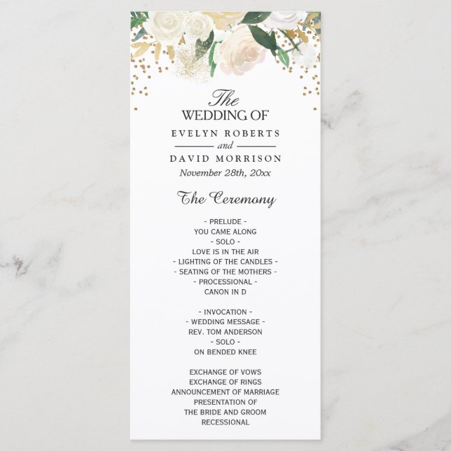 Programa de Casamento Floral de Ivory Green (Frente)