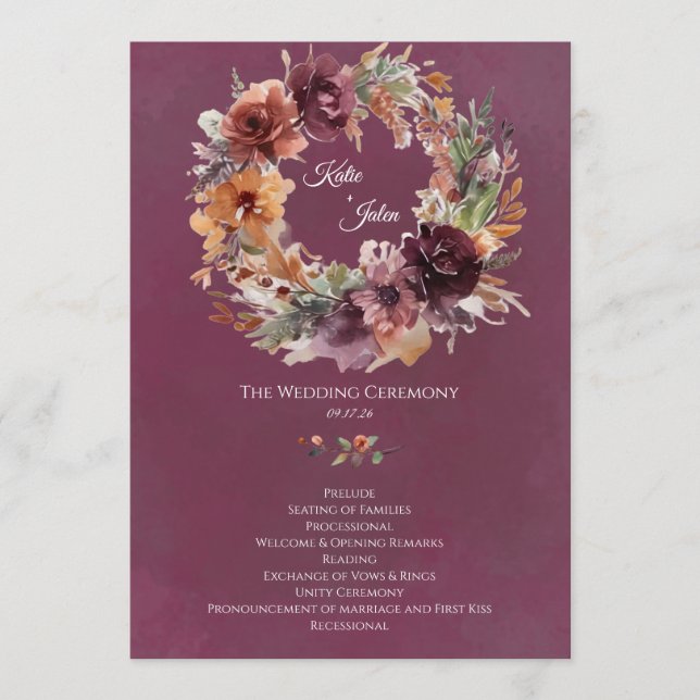 Programa de Casamento Floral de Outono Mal-humorad (Frente)