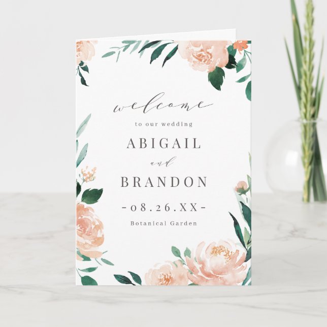 Programa de casamento floral de pêssego do jardim  (Frente)