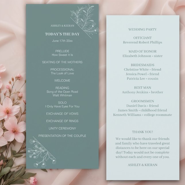 Programa de Casamento Floral de Teal Elegante (Criador carregado)