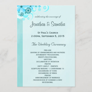 Programa de Casamento Floral de Turquesa Azul-Azul