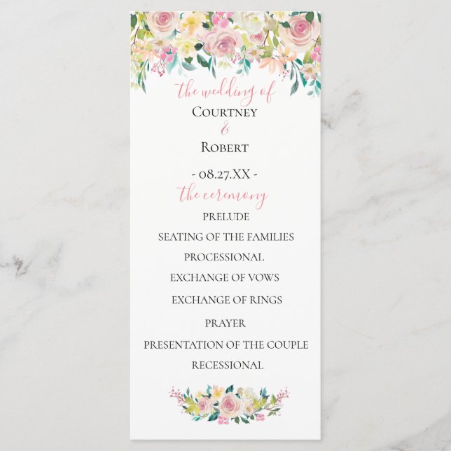 Programa de Casamento Floral de Verão Pastel (Frente)