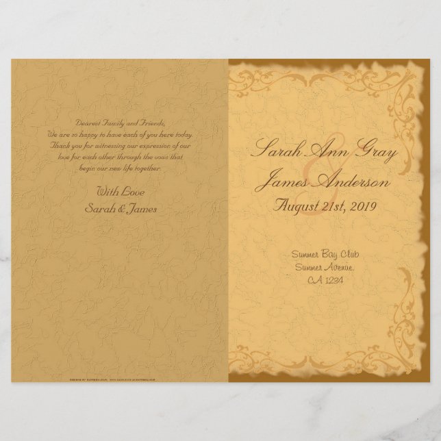 Programa de casamento floral do país rustico da Vi (Frente)