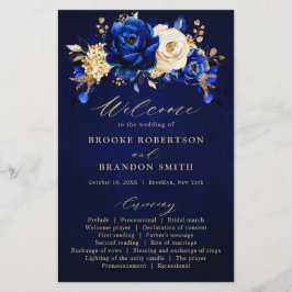 Programa de Casamento Floral Dourado Amarelo Azul