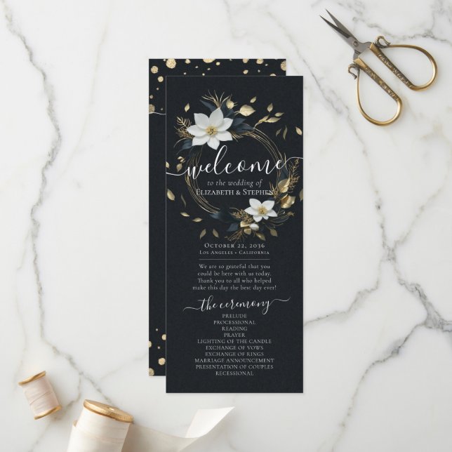 Programa de Casamento Floral Dourado de Pé-Azul Pr (Frente/Verso In Situ)