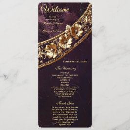 Programa de Casamento Floral Dourado Ornamentado