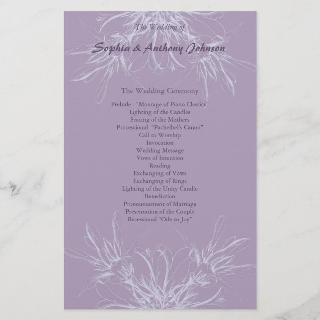 Programa de Casamento Floral Dusty Purple (Frente)