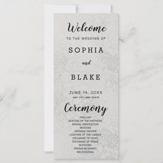 Programa de Casamento Floral e Prata Leve Metálica (Frente)