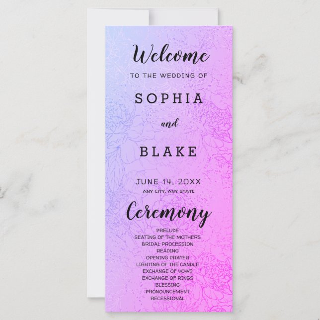 Programa de Casamento Floral e Roxo Metálico (Frente)