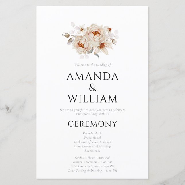 Programa de Casamento Floral Elegante (Frente)