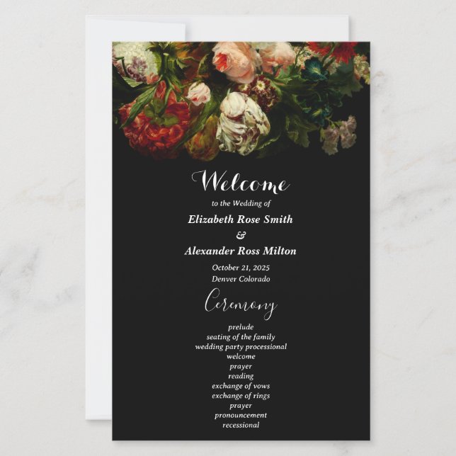 Programa de casamento floral elegante e romântico  (Frente)