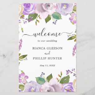 Programa de Casamento Floral em Aquarela Lilás Ele