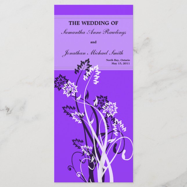 Programa de Casamento Floral em Púrpura (Frente)