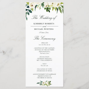 Programa de casamento floral floral de marfim bran