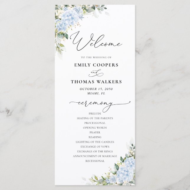 Programa de Casamento Floral Hortênsia Azul (Frente)