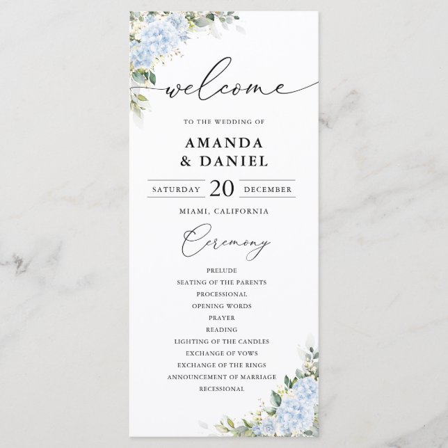 Programa de Casamento Floral Hortênsia Azul (Frente)