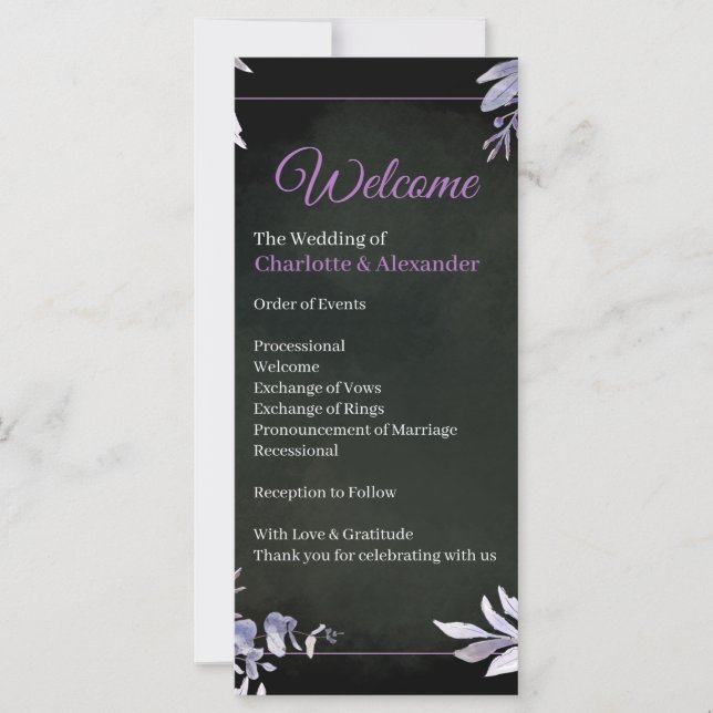 Programa de Casamento Floral Lavanda Gótico (Frente)
