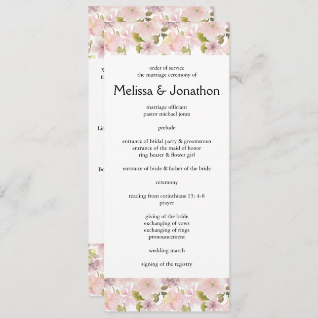 Programa de Casamento Floral Magnolia, Blush, cor- (Frente/Verso)