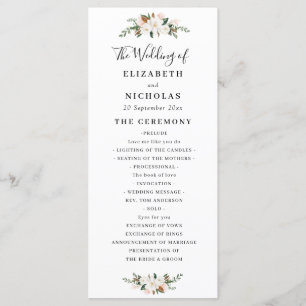programa de casamento floral magnólia e rosa
