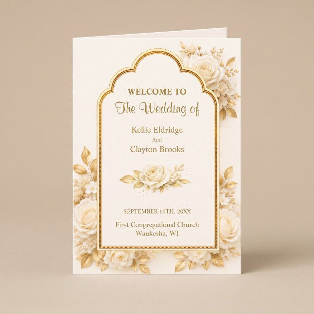 Programa de Casamento Floral Marfim e Champanhe Do (Criador carregado)