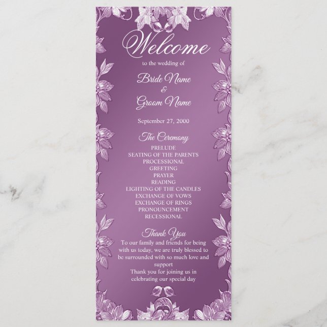 Programa de Casamento Floral Moderno Lilac (Frente)