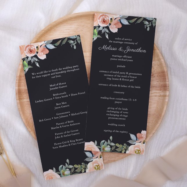 Programa de Casamento Floral Pastel Verde Pêssego  (Criador carregado)