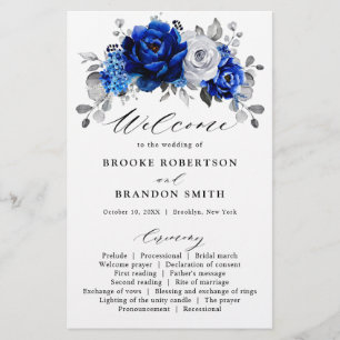 Programa de Casamento Floral Real Blue Silver Whit