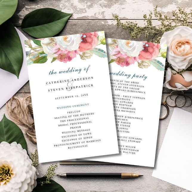 Programa de Casamento Floral Romântico Boho em Aqu (Criador carregado)