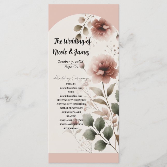 Programa de Casamento Floral Rosa de Deserto com F (Frente)