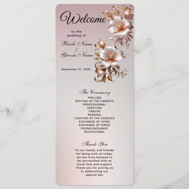 Programa de Casamento Floral Rosa Decorativo (Frente)