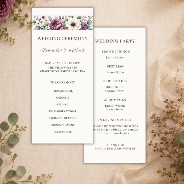 Programa de Casamento Floral Rosa e Sage (Criador carregado)