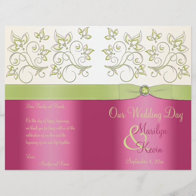 Programa de Casamento Floral Rosa e Verde (Frente)